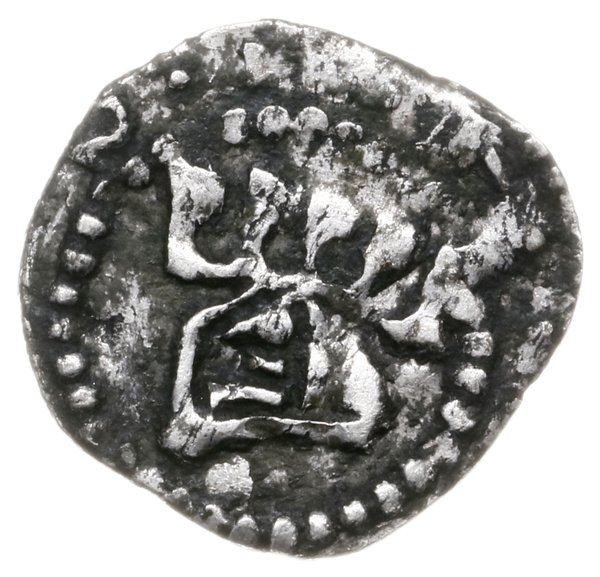 denar, po 1320 roku; Aw: Hełm w lewo, z pięcioma