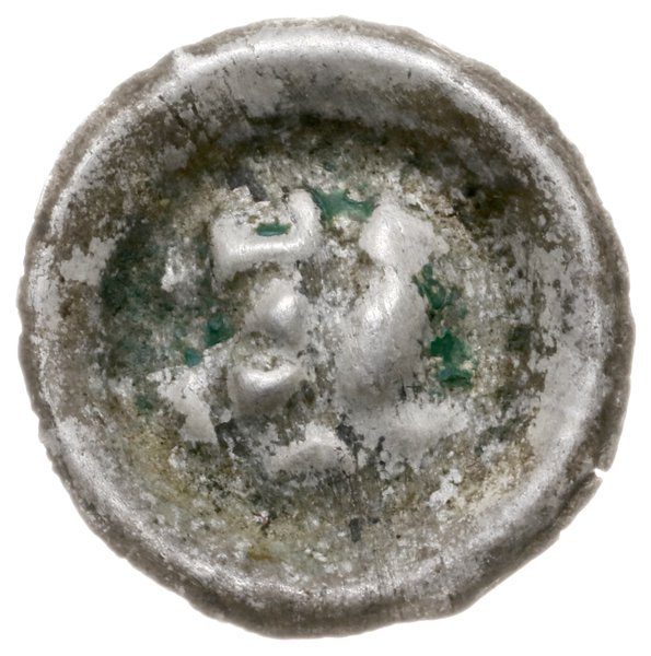 brakteat, XIII-XIV w.; Pastorał stojący na łuku,