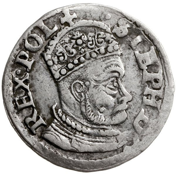 trojak 1579, Olkusz; Aw: Mała głowa króla (dziel