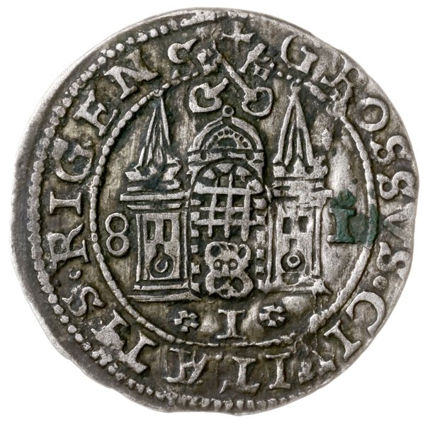 grosz 1581, Ryga; odmiana ze skróconą datą 8-1; 