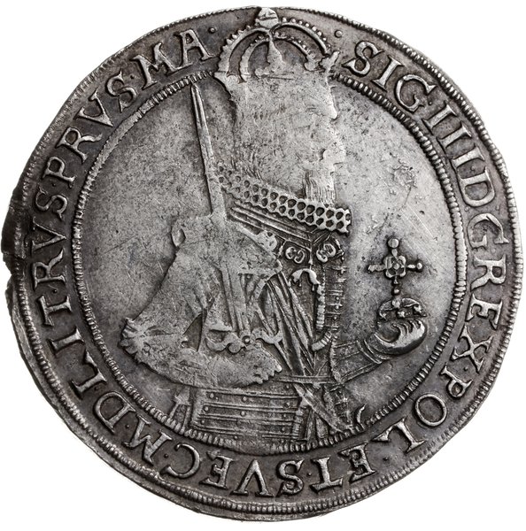 półtalar 1631, Toruń; Aw: Półpostać króla w praw