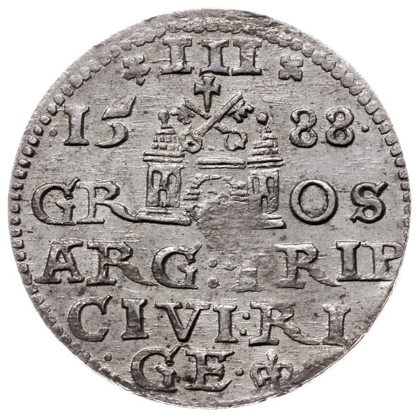 trojak, 1588, Ryga; odmiana z dużą głową króla (