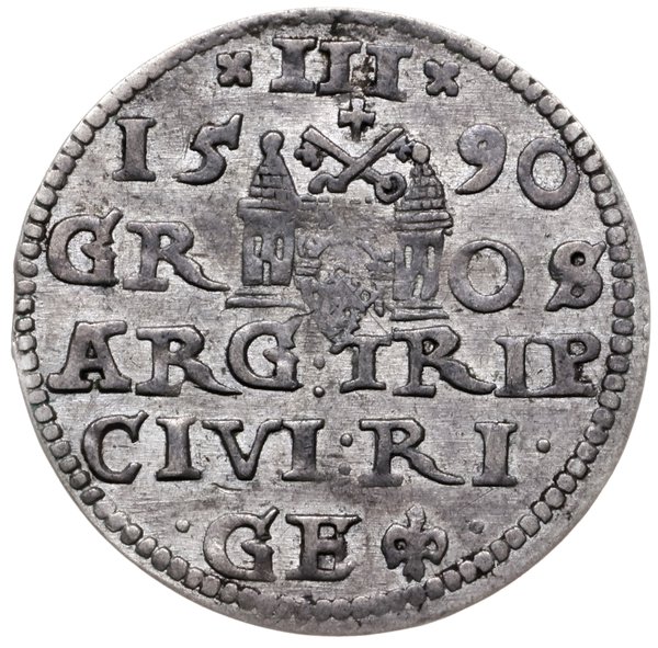 trojak 1590, Ryga; odmiana z dużą głową władcy, 