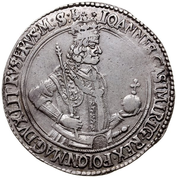 talar 1649, Kraków; Aw: Półpostać króla w ozdobn