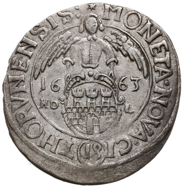 ort 1663, Toruń; Aw: Popiersie władcy z koroną z