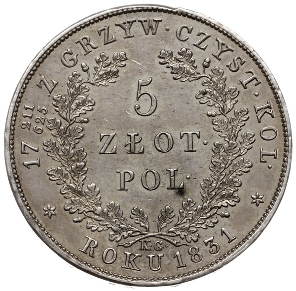 5 złotych 1831, Warszawa; Aw: Orzeł polski i Pog