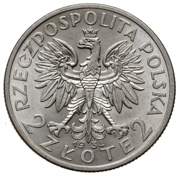 2 złote 1934, Warszawa; Głowa kobiety w czepcu; 