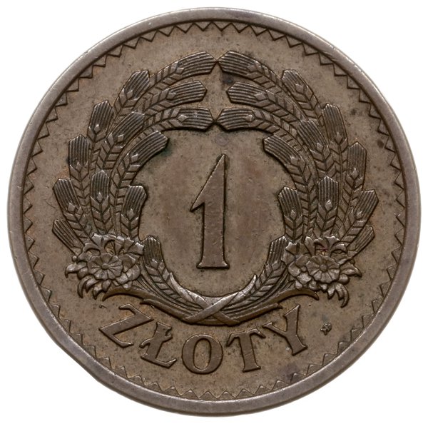 1 złoty 1928, Warszawa; nominał w wieńcu z kłosó