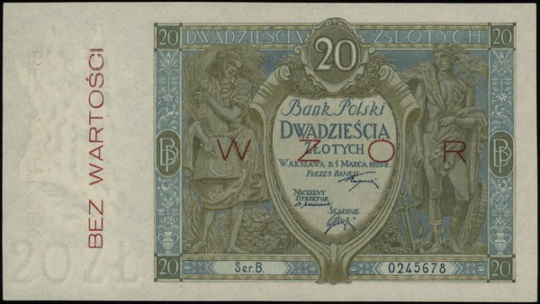 20 złotych 1.03.1926, seria B, numeracja 0245678