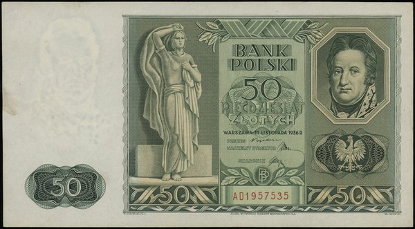 50 złotych 11.11.1936, seria AD, numeracja 1957535