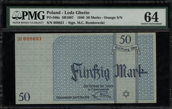 50 marek 15.05.1940, numeracja 008631, papier ze znakiem wodnym