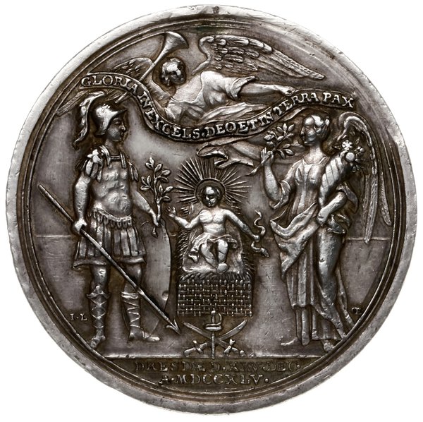 medal na pamiątkę pokoju drezdeńskiego, 1745, projektu Jana Leonarda Oexleina