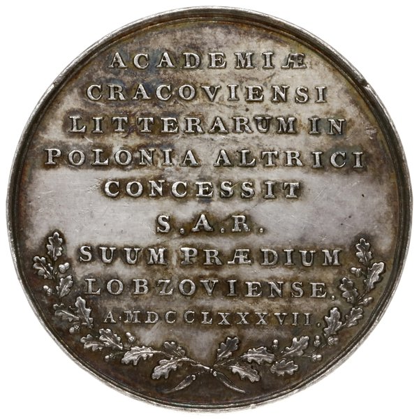 medal z okazji przekazania folwaku Łobzowskiego Akademii Krakowskiej, 1787, medal autorstwa  Jana Filipa Holzhaeussera