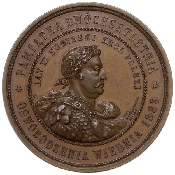 medal z okazji 200. rocznicy Odsieczy Wiedeńskiej, 1883, Kraków, wybity na zlecenie M. Kurnatowskiego  w zakładzie Juliusza Kossaka w Krakowie