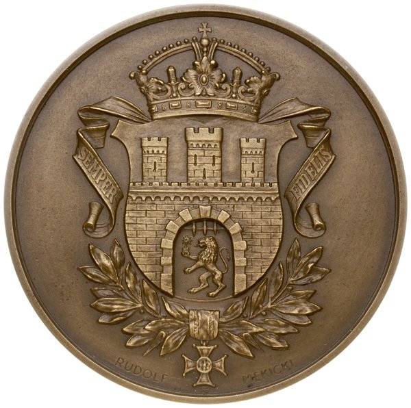 medal z okazji nadania honorowego obywatelstwa Lwowa prezydentowi Ignacemu Mościckiemu, 1936,  Warszawa, projektu Rudolfa Miękickiego