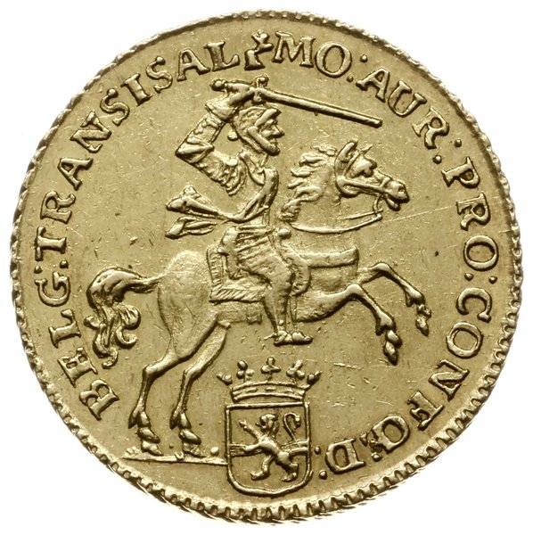 7 guldenów 1761, Aw: Rycerz galopujący w prawo, z mieczem w prawej dłoni, poniżej ukoronowany  herb Overijssel, MO AUR PRO CONFŒD - BELG TRANSISAL