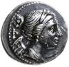 drachma, ok. 216-214 pne; Aw: Udrapowane popiersie Nike w diademie w prawo, za popiersiem odwrócon..
