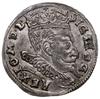 trojak, 1596, Wilno; typ monety z herb Chalecki u dołu, pod nim herb Prus z kropkami po bokach;  I..