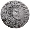 trojak 1590, Ryga; odmiana z dużą głową władcy, nietypowe popiersie z pociągłą twarzą i zaokrąglon..