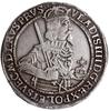 talar 1637, Toruń; Aw: Półpostać króla w prawo, w dłoniach trzymającego miecz i jabłko królewsie, ..