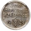 1/2 guldena 1923, Utrecht; Koga; AKS 16, CNG 514.I.a, Jaeger D.6, Parchimowicz 59c; rzadko spotyka..