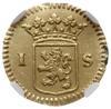 1 stuiver w złocie (o wartości 1/2 dukata), 1725; Aw: Ukoronowany herb przedziela nominał 1 - S,  ..