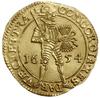 dwudukat 1654, Aw: W obwódce perełkowej rycerz stojący w prawo, w prawej dłoni trzyma miecz, w lew..