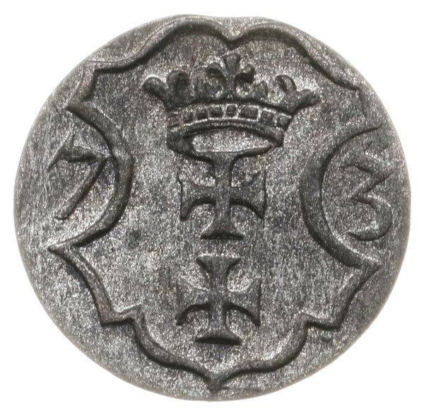 denar 1573, Gdańsk; kartusz tarczy herbowej mias