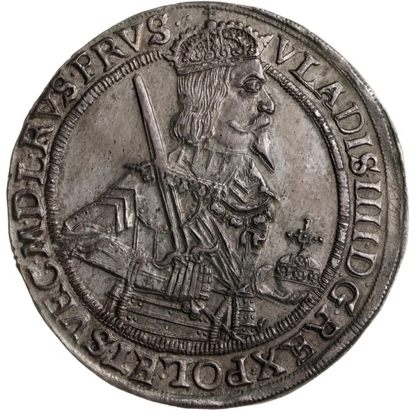 talar 1637, Toruń; Aw: Półpostać króla zwrócona 