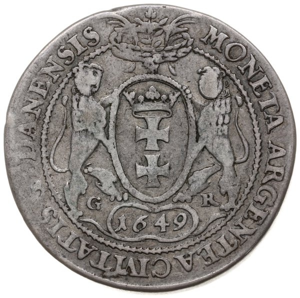 półtalar 1649, Gdańsk; Aw: Popiersie króla w pra