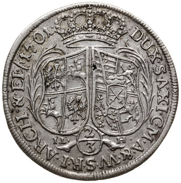 2/3 talara (gulden), 1701 Drezno; IL-H (inicjały