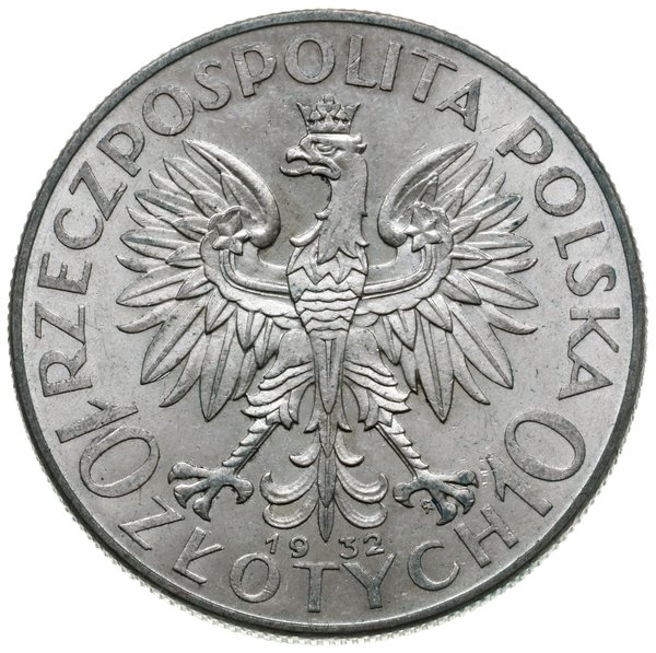 10 złotych 1932, Warszawa; głowa kobiety w czepc