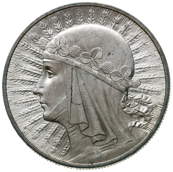 10 złotych 1933, Warszawa; głowa kobiety w czepc