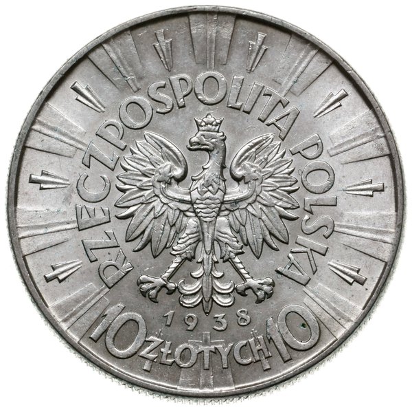 10 złotych 1938, Warszawa; Józef Piłsudski; Parc