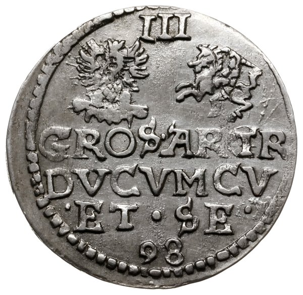 trojak 1598, Mitawa; skrócona data u dołu monety