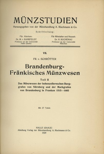 Friedrich Freiherr von Schrötter, Brandenburg-Fr