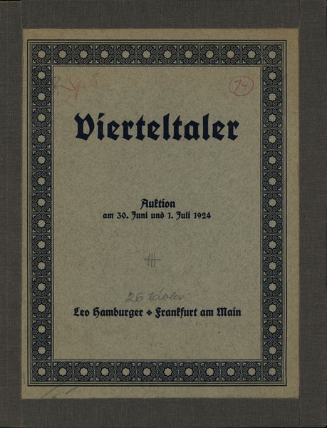 Leo Hamburger, Vierteltaler. Auktion am 30. Juni und 1. Juli 1924