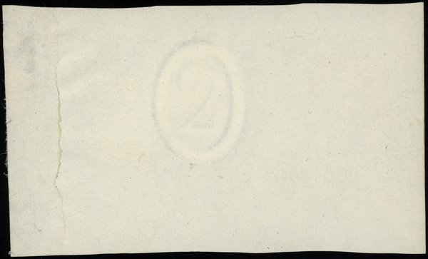 papier do druku banknotu 2 złote z 1863 roku, ze znakiem wodnym “2” w elipsie