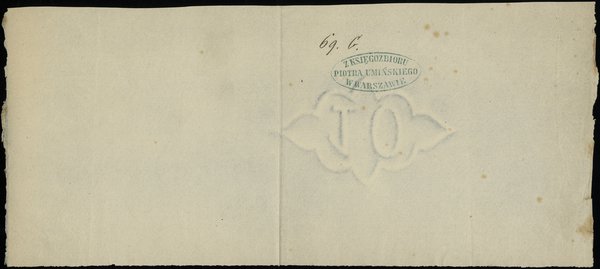 papier do druku banknotu 10 złotych z 1863 roku, ze znakiem wodnym 10” w rozecie, format  252 x 112 mm