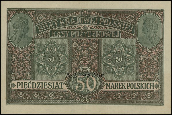 50 marek polskich 9.12.1916, jenerał, Biletów, seria A, numeracja 2498086