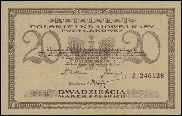 20 marek polskich 17.05.1919, seria J, numeracja 246128