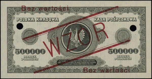 500.000 marek polskich 30.08.1923, seria G 1234567 / G 8901234, obustronnie czerwony nadruk  Bez wartości / WZÓR / Bez wartości, dwukrotnie perforowane