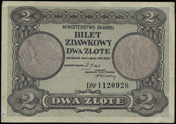 2 złote 1.05.1925, seria D, numeracja 1120928; L