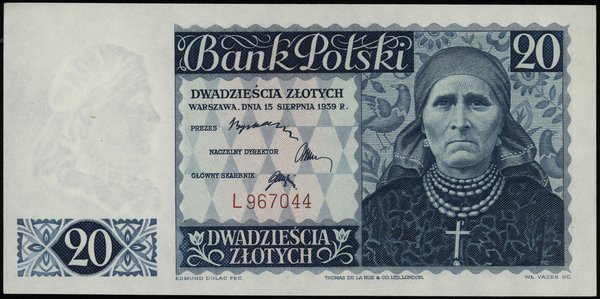 20 złotych 15.08.1939, seria L, numeracja 967044