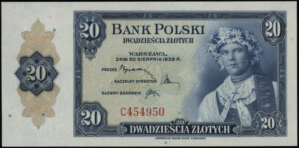 20 złotych 20.08.1939, seria C, numeracja 454950
