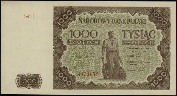 1.000 złotych 15.07.1947; seria H, numeracja 413
