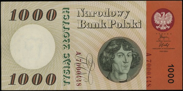 1.000 złotych 29.10.1965, seria A, numeracja 7000448