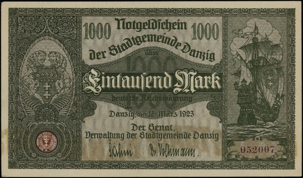 1.000 marek 15.03.1923; numeracja 052007; Miłcza