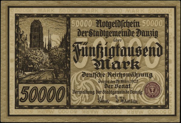50.000 marek 20.03.1923, druk brązowy, numeracja 368433
