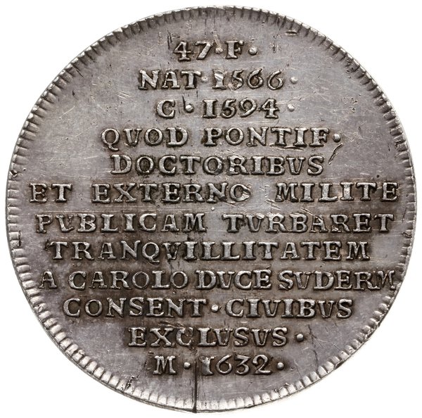medal ze szwedzkiej serii królewskiej (nr 47), bez daty (1734), poświęcony Zygmuntowi Wazie, autorstwa J. K.  Hedlingera